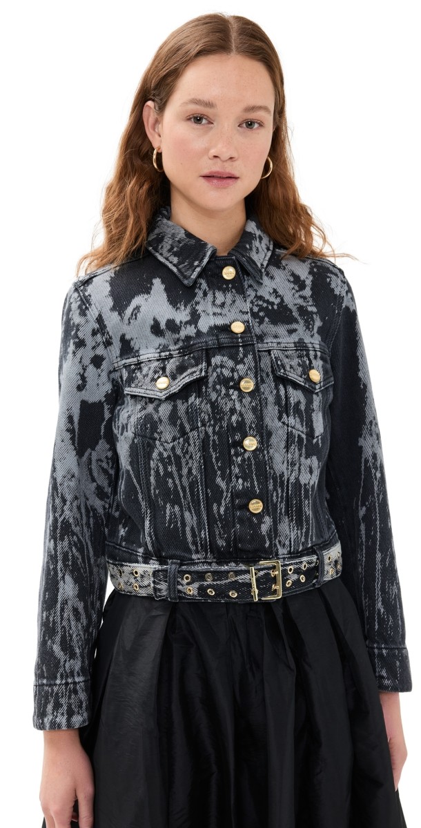 GANNI Heavy Denim Belted Jacket Washed Black/Black