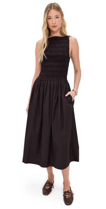 Madewell The Melody Smocked Midi Dress Chocolate