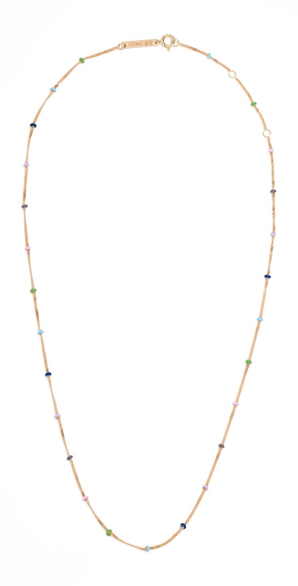 Zoe Chicco 14k Oval Mixed Color Enamel Curb Satellite Chain Necklace Yellow Gold