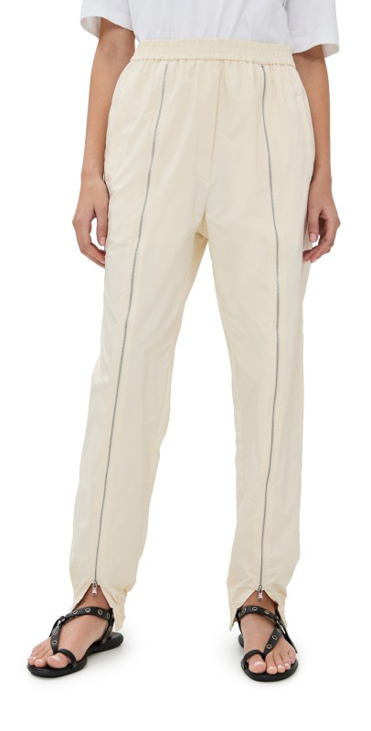 Tibi Nylon Zipper Joggers Ivory