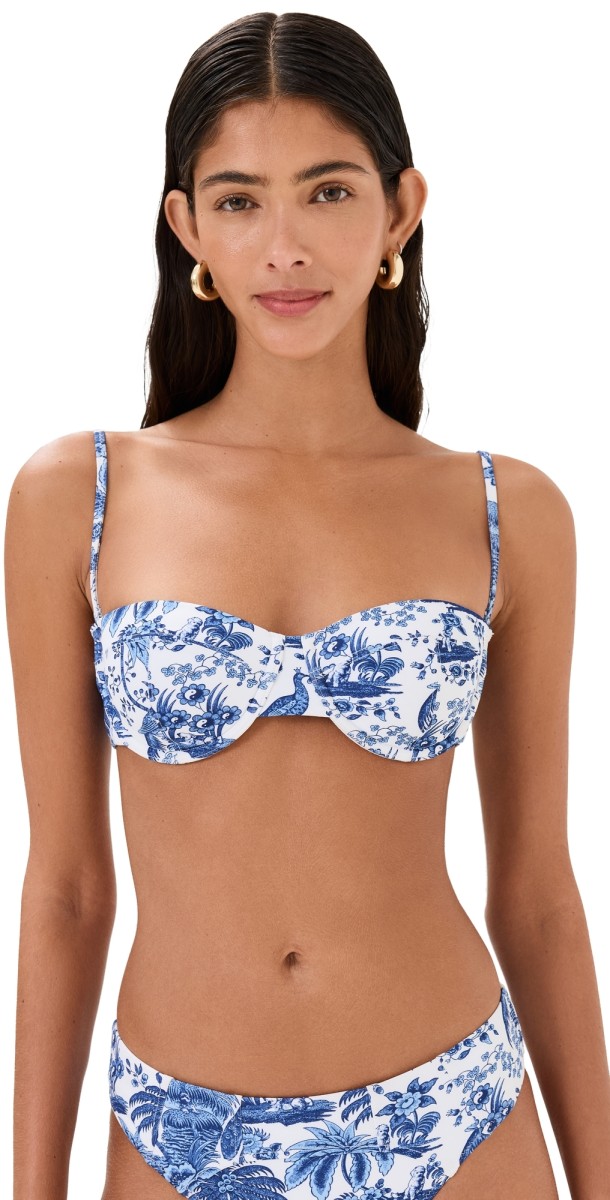 STAUD Jo Balconette Bikini Top Blue Toile