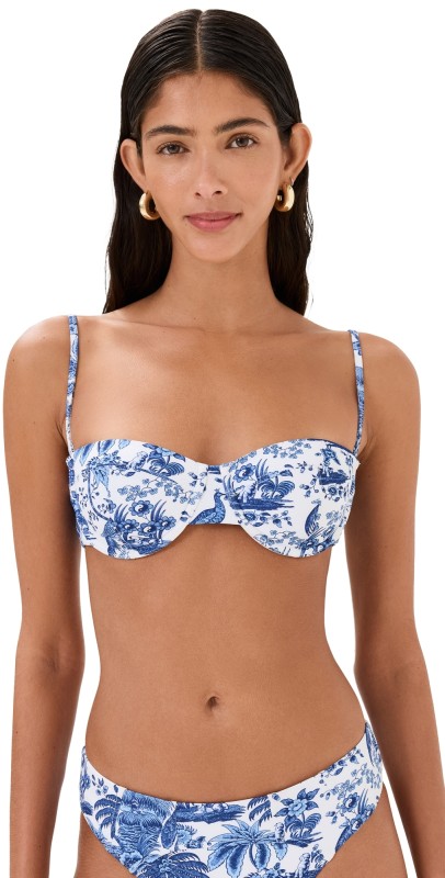 STAUD Jo Balconette Bikini Top Blue Toile