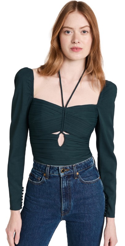 Self Portrait Slate Stretch Crepe Cut Top Slate