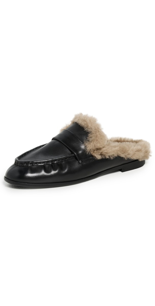 Black Suede Studio Theo Loafers Black Leather/Shearling