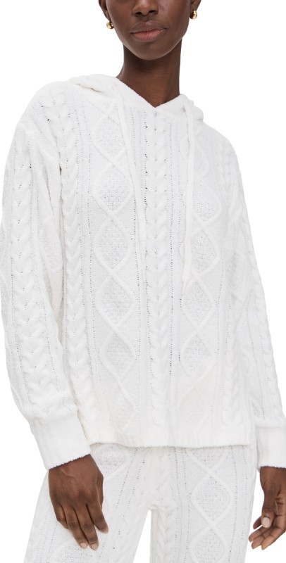 PJ Salvage Cozy Chenille Cable Knit Hoodie Ivory