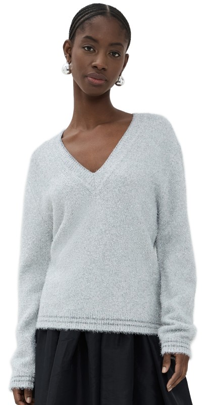 Le Superbe Celestial Knit V Neck Sweater Silver Tinsel