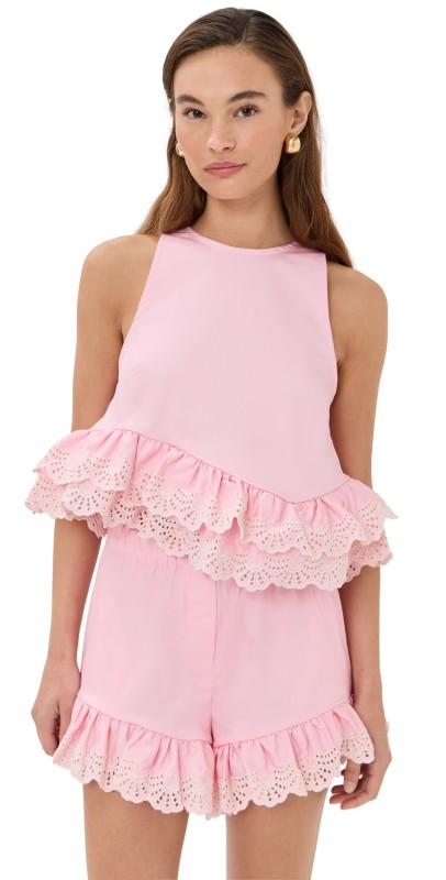 Kika Vargas Li Top Pale Pink Cotton + White Embroidery Pale Pink