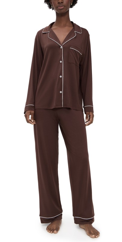 Eberjey Gisele Long Pajama Set Chocolate/Ivory