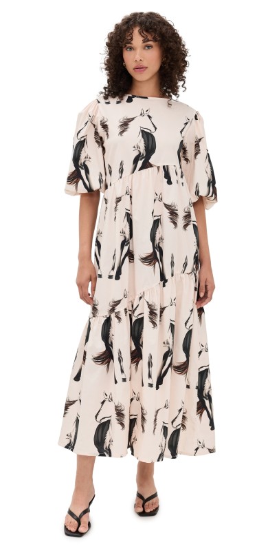 The Lulo Project Armenia Dress Beige Horses