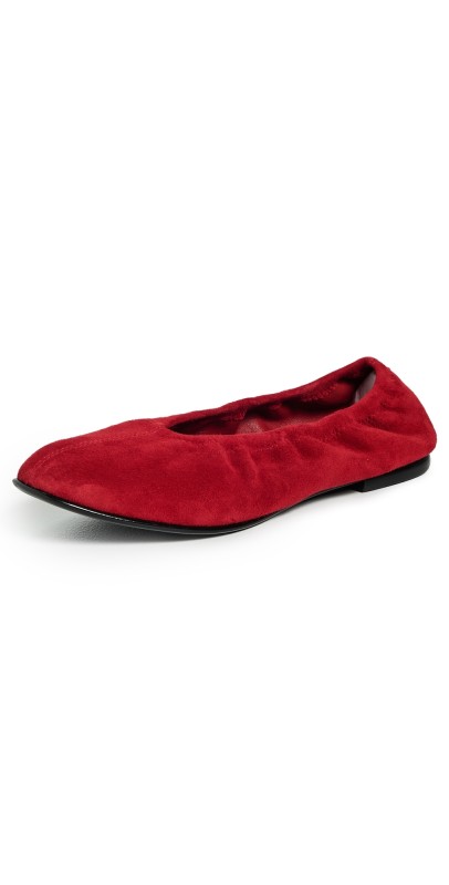 SIMKHAI Danna Soft Elasticized Suede Ballet Flats Crimson