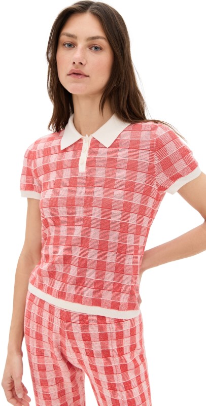 Guest in Residence Gingham Shrunken Polo Cherry Combo