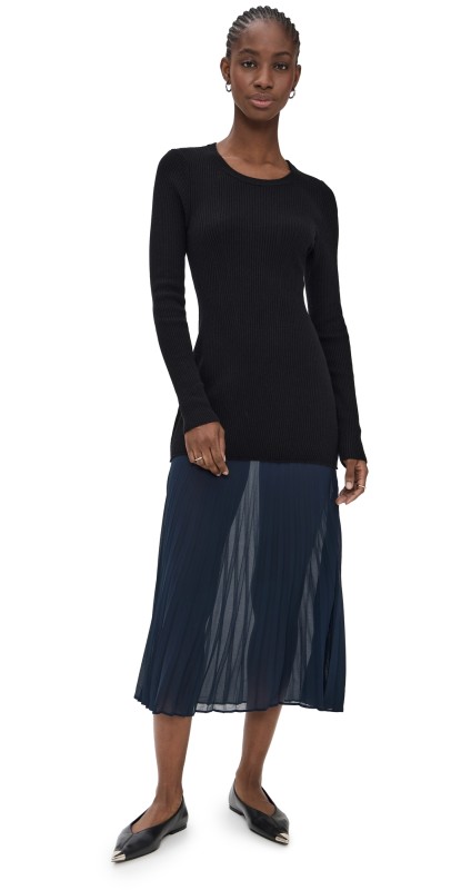 Lingua Franca Pleated Skirt Drop Waist Knit Dress Black