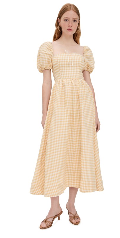 Reformation Marella Linen Dress Sunshine Check