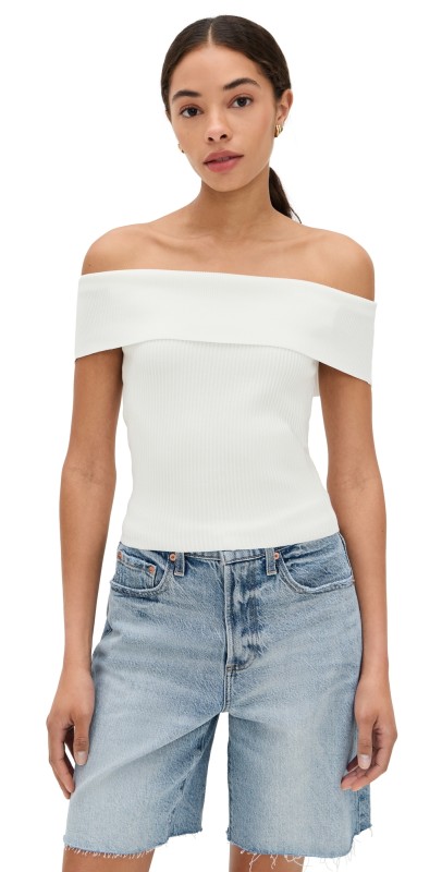 DL1961 Rib Off Shoulder Top White (Instasculpt Rib)