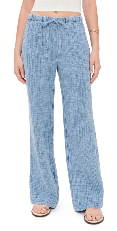 Faherty Dune Cotton Gauze Drawstring Pants Light Indigo Wash