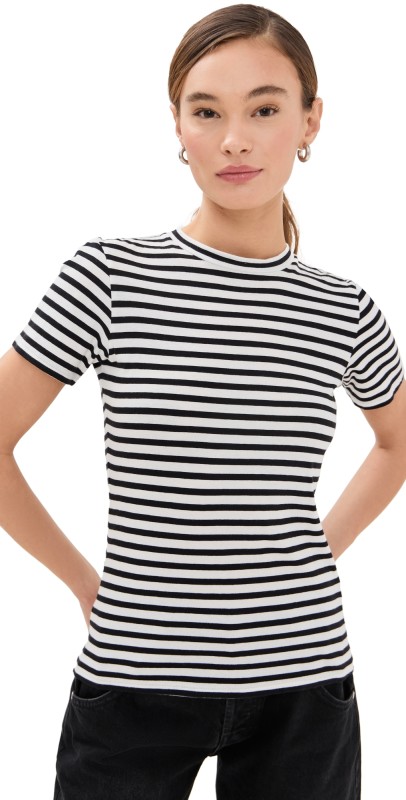 Nili Lotan Mariela Crewneck Tee Black/Ivory Stripe
