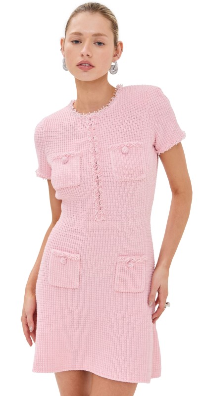 Self Portrait Pink Textured Knit Mini Dress Pink