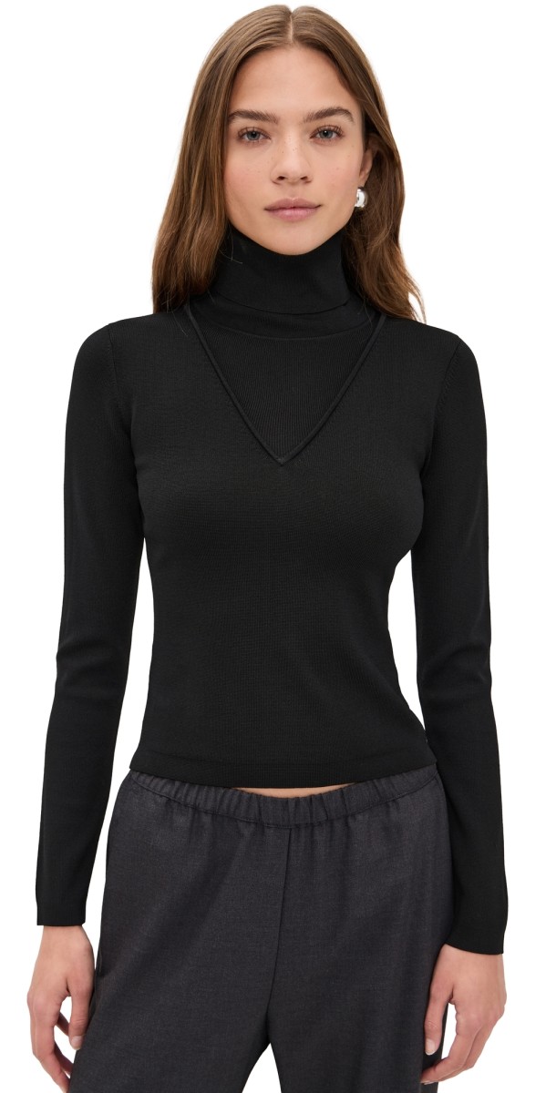 LE BOP Trompe L'oeil Layered Turtleneck Black