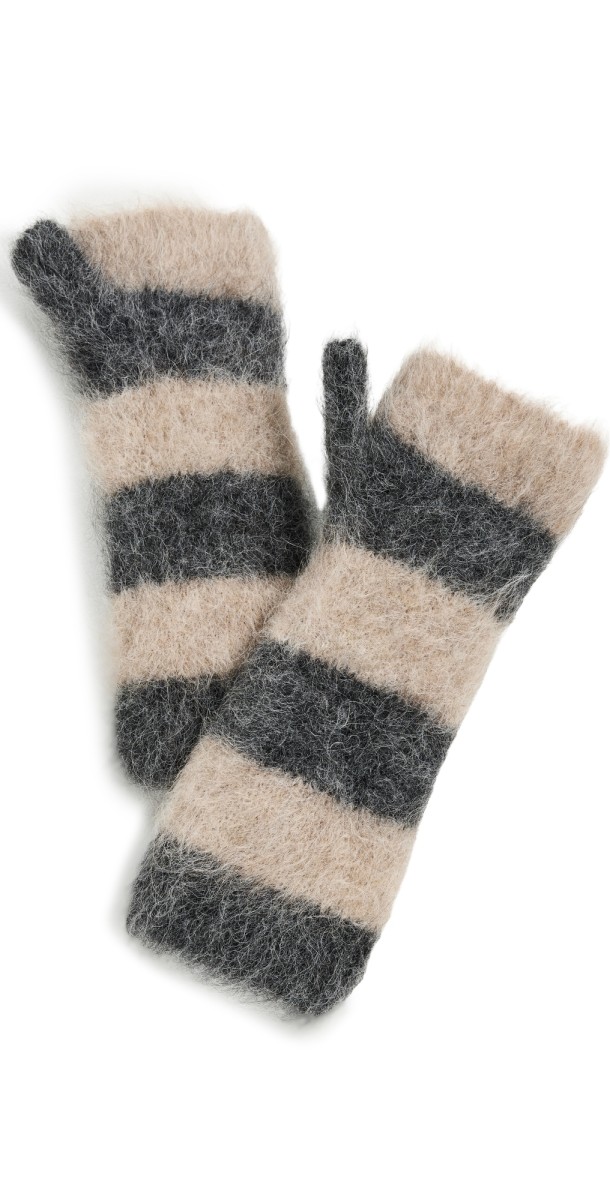 Jocelyn Alpaca Knit Colorblock Fingerless Mitten Grey
