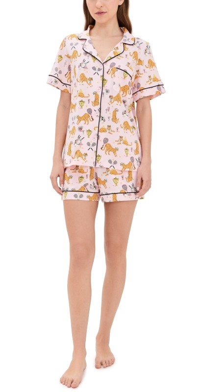 BedHead PJs Cotton Knit Short Sleeve Short PJ Set TENNIS CHEETAHS