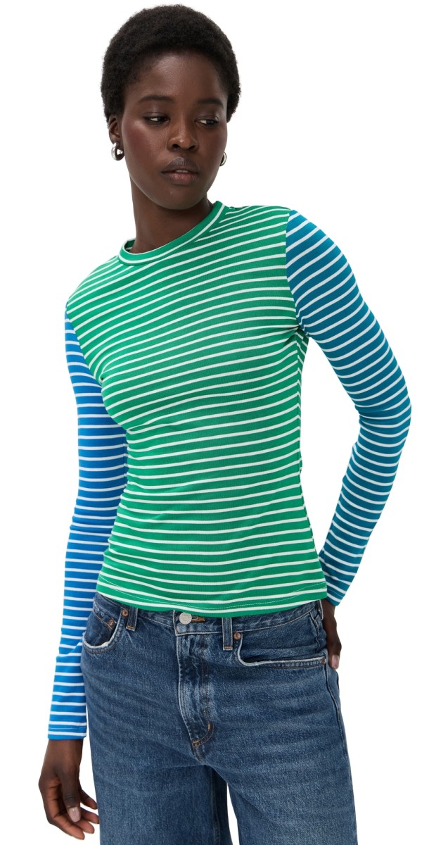 English Factory Colorblock Striped Tee Green Multi