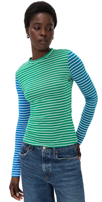 English Factory Colorblock Striped Tee Green Multi