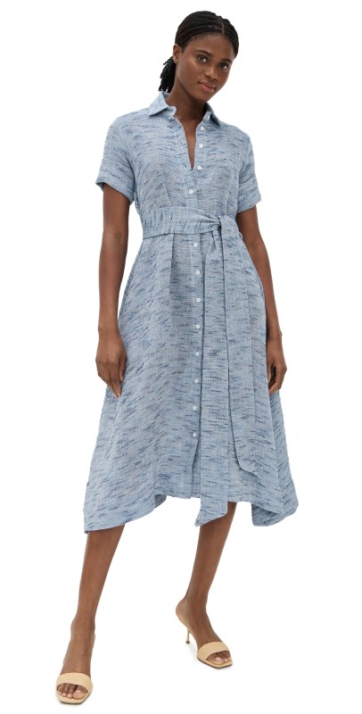 Lisa Marie Fernandez Classic Shirt Dress Chambray Striped Linen Gauze