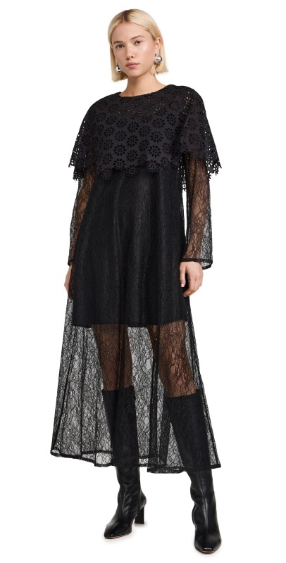 Sea Vale Lace Capelet Dress Black