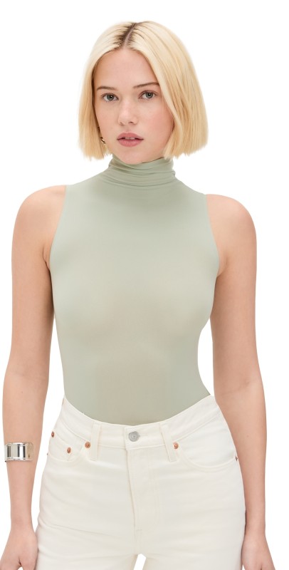 Commando Ballet Mock Neck Sleeveless Thong Bodysuit Pistachio
