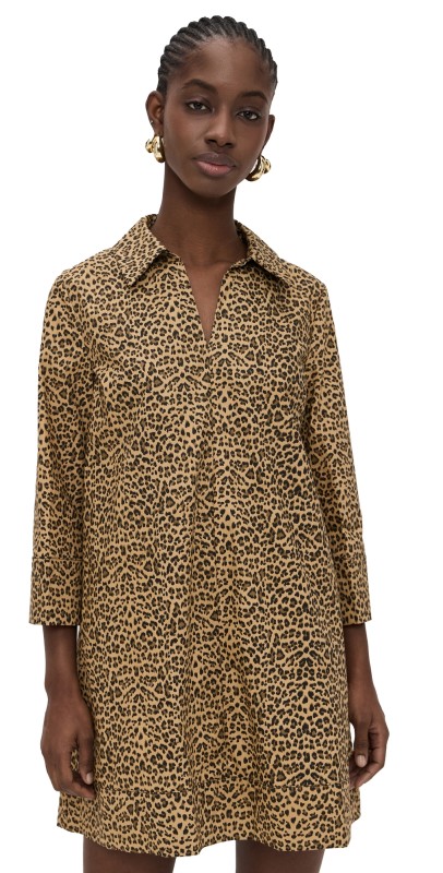 English Factory Leopard Collar Mini Dress Brown