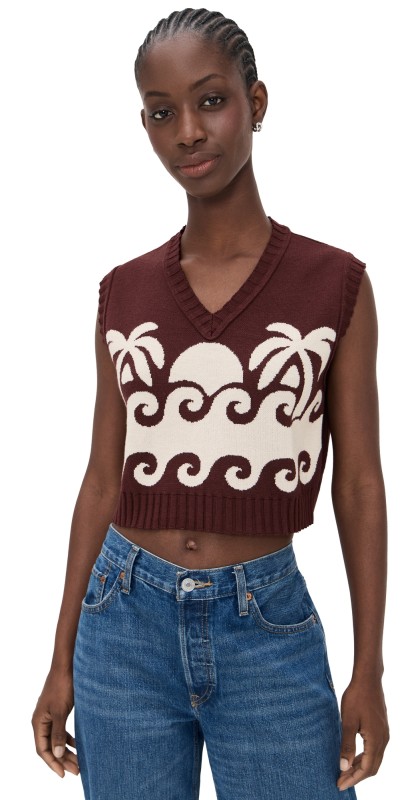 Dress To Paradise Knit Vest Wine/Off White