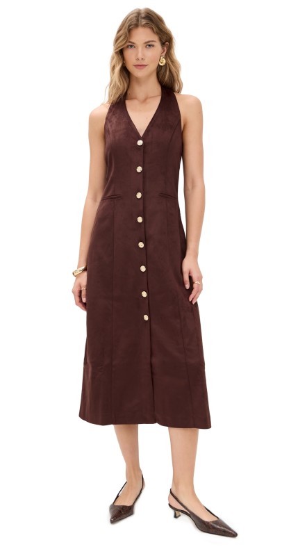 endless rose Suede Fitted Midi Dress Chocolate
