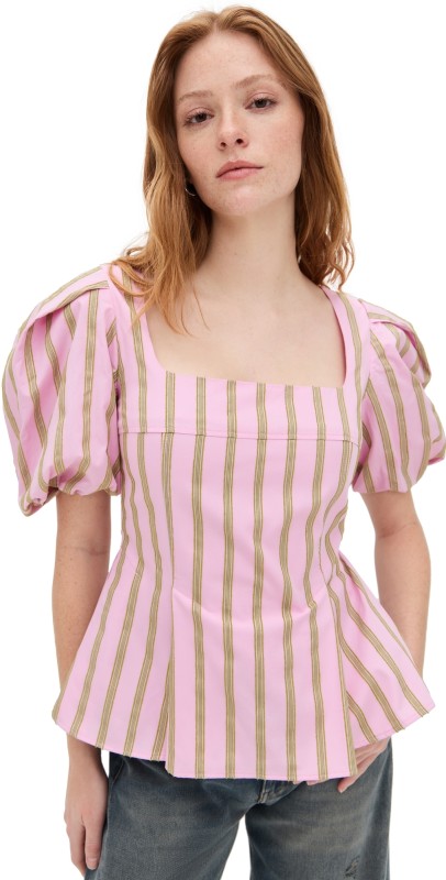 Stine Goya Soft Jacquard Weave Blouson Sleeve Top Wallpaper Stripes