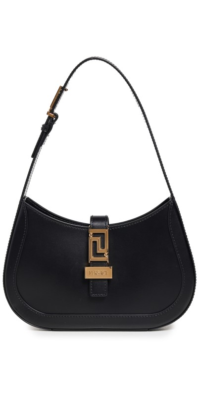 Versace Small Hobo Calf Leather Shoulder Bag Optical White/Versace Gold