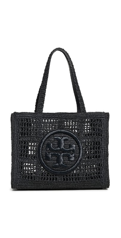 Tory Burch Ella Hand Crocheted Small Tote Black