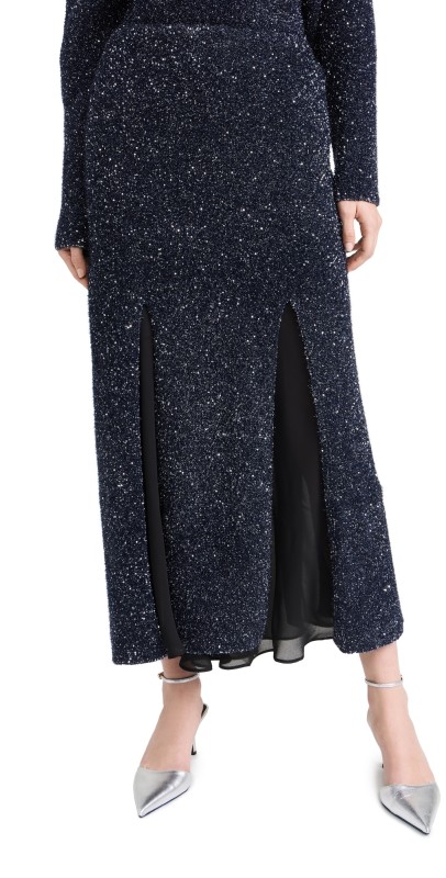 Proenza Schouler Technical Sequin Knit Skirt Navy