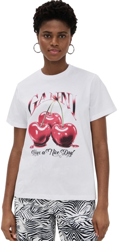 GANNI Basic Jersey Cherry Relaxed T-shirt Bright White