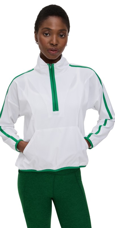 Beyond Yoga Contrast Half Zip Pullover True White/Home Court Green