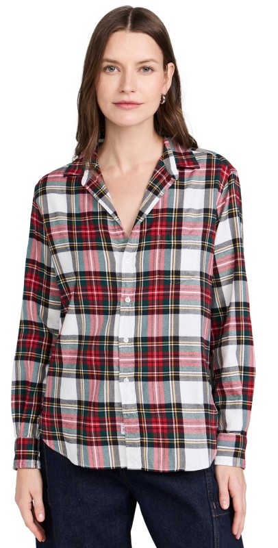 Frank & Eileen Relaxed Button-Up Shirt White Large Plaid