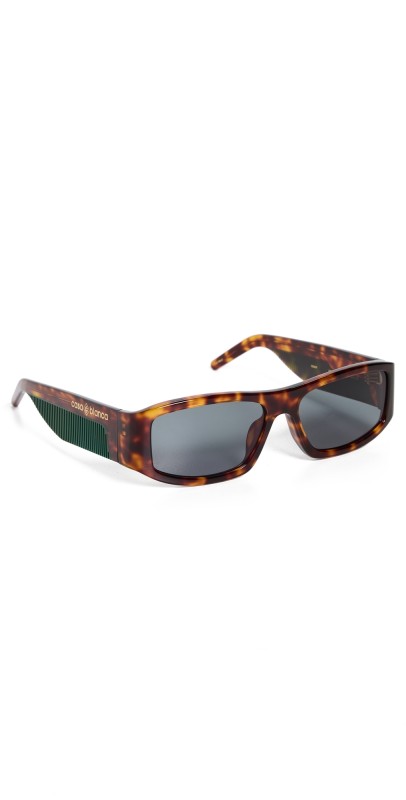 Casablanca Rectangular Comb Acetate Sunglasses Tortoise/Gr