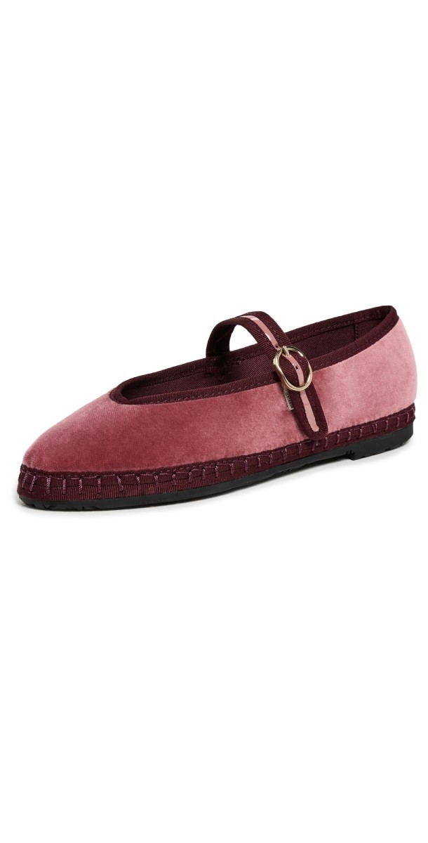 Flabelus Pierre Velvet Mary Jane Flats Burgundy