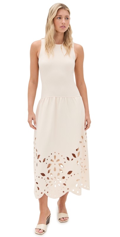 Ulla Johnson Rosaline Sleeveless Drop Waist Knit Midi Dress Cowrie