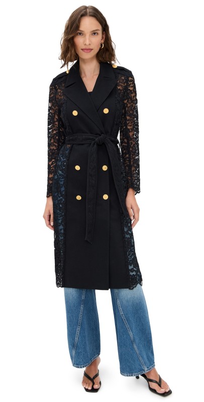 L'AGENCE Amata Lace Trench Coat Black