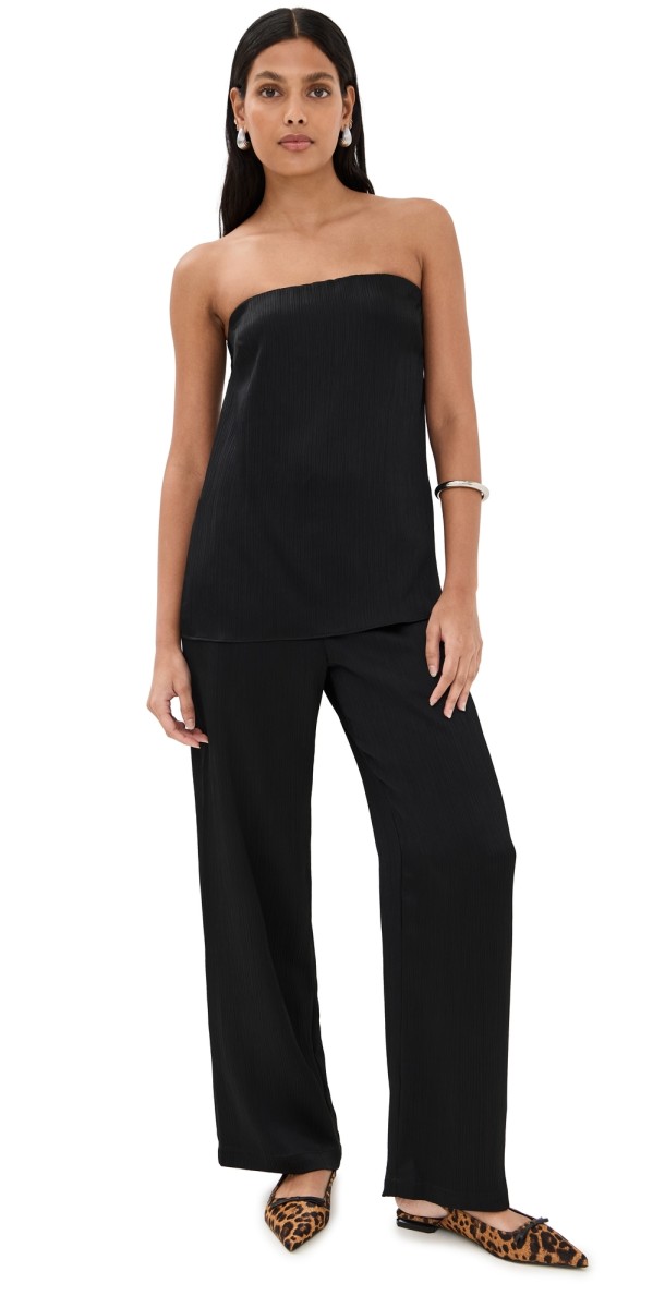 Reformation Alleia Satin Two Piece Black Crinkle