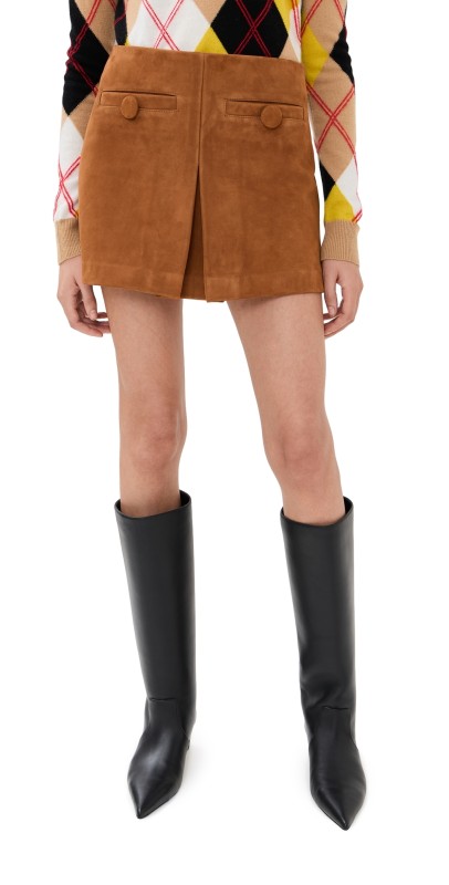 Marc Jacobs Suede Box Pleat Mini Skirt Copper