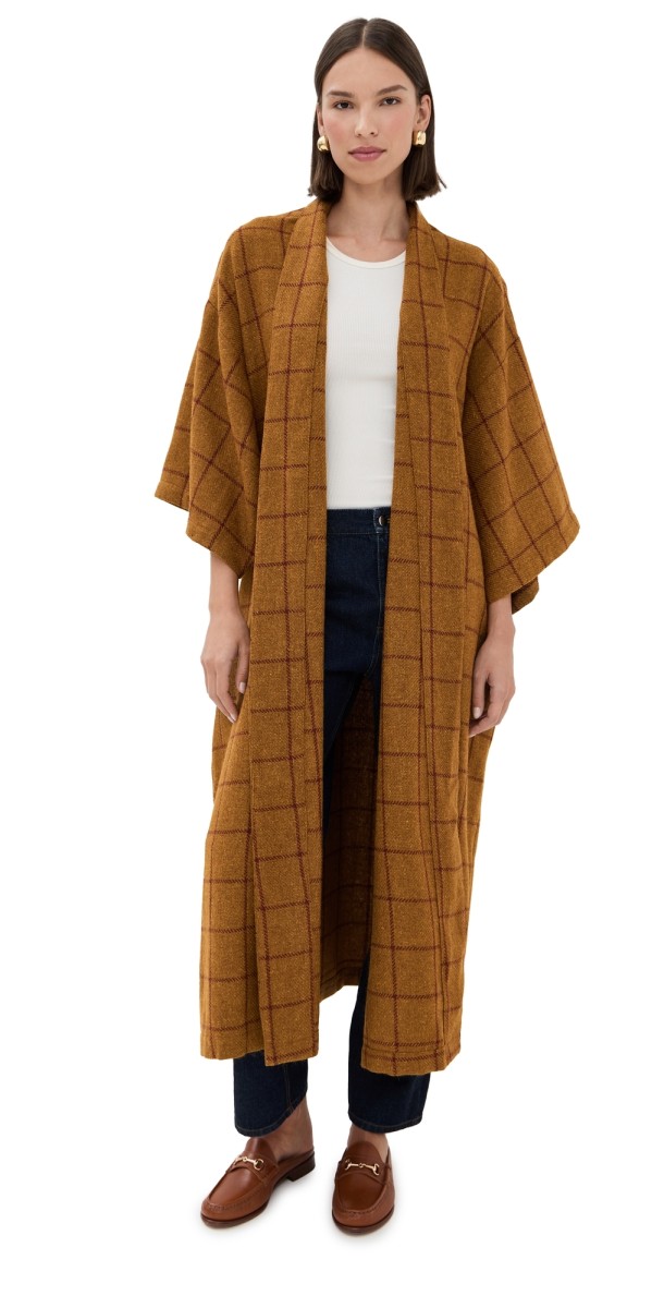 La Vie Style House Camel Plaid Maxi Duster Camel