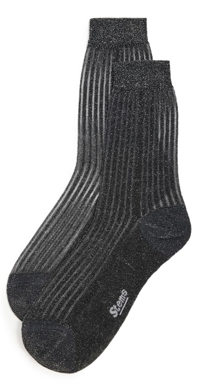 Stems Fine Ribbed Metallic Crew Socks Verdant Gr