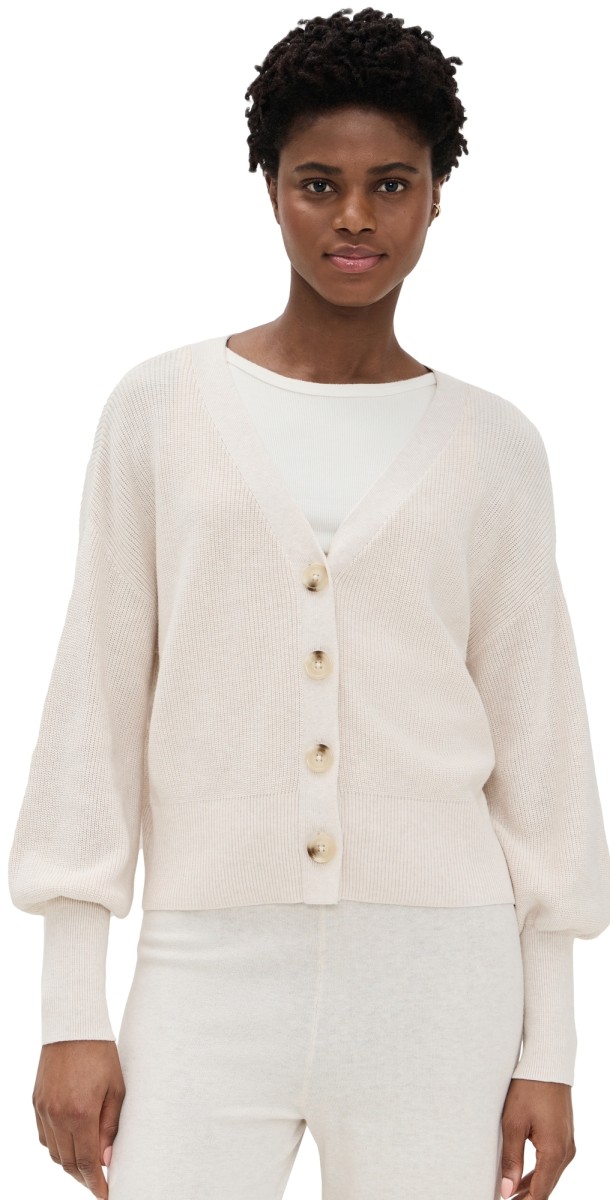 Eberjey Fine Gauge Sweater Cardigan Almond Heather