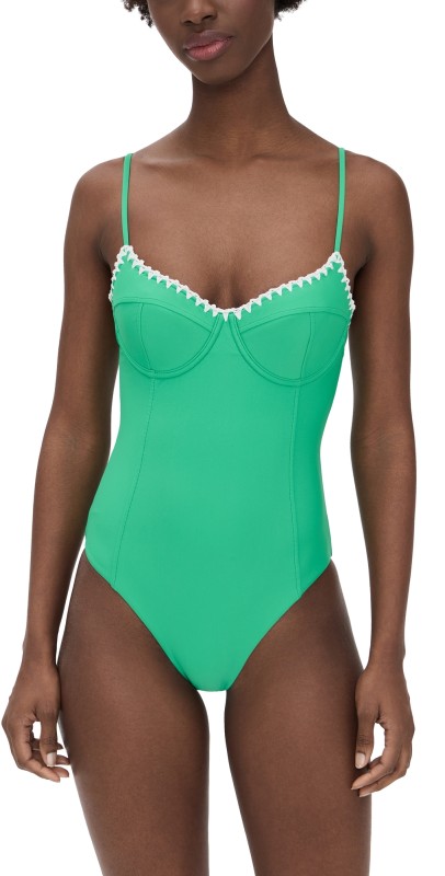 Ramy Brook Addisyn One Piece Palm Green/White Crochet