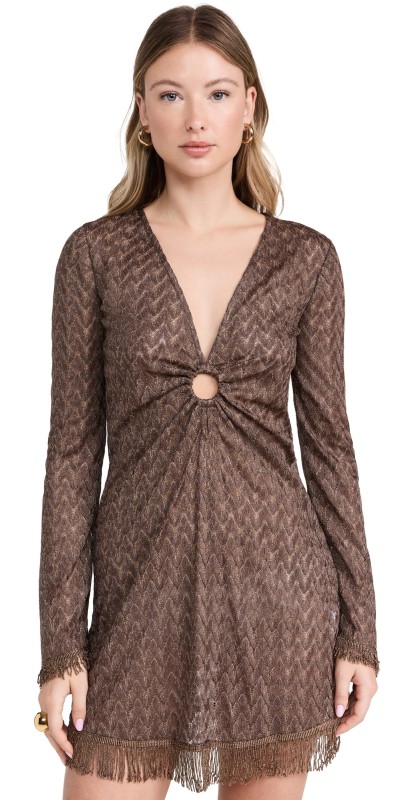 Ramy Brook Zigzag Cassie Dress Brown/Gold Zigzag